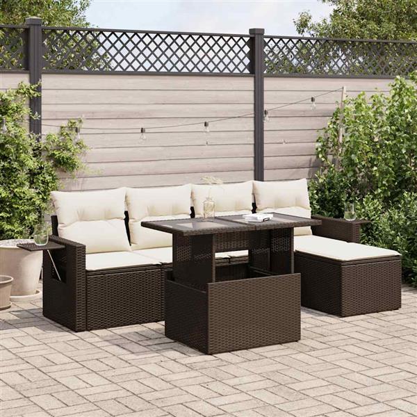 Grote foto vidaxl 6 delige loungeset met kussens poly rattan bruin tuin en terras tuinmeubelen