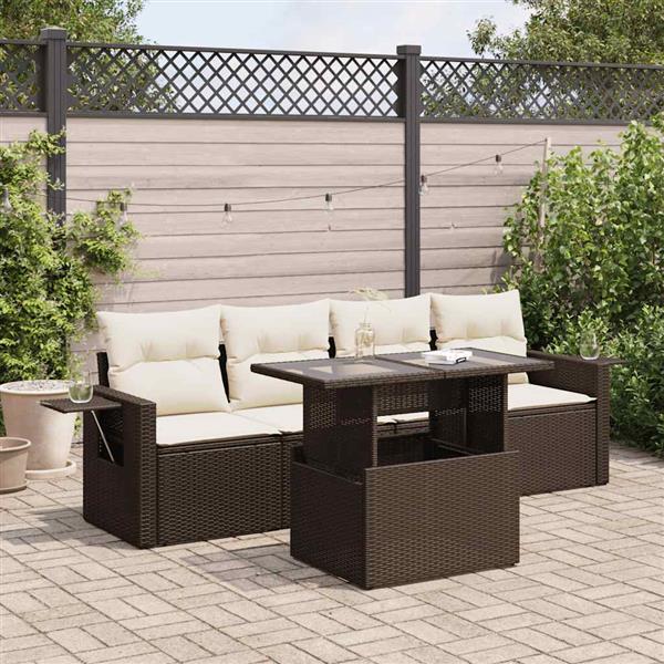 Grote foto vidaxl 5 delige loungeset met kussens poly rattan bruin tuin en terras tuinmeubelen