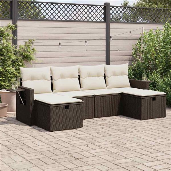 Grote foto vidaxl 6 delige loungeset met kussens poly rattan bruin tuin en terras tuinmeubelen