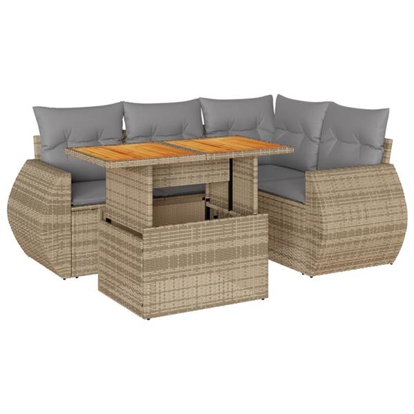 Grote foto vidaxl 5 delige loungeset met kussens poly rattan beige tuin en terras tuinmeubelen