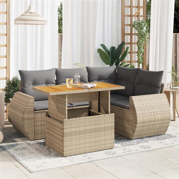 Grote foto vidaxl 5 delige loungeset met kussens poly rattan beige tuin en terras tuinmeubelen