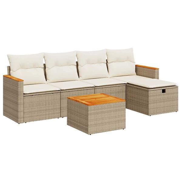 Grote foto vidaxl 6 delige loungeset met kussens poly rattan beige tuin en terras tuinmeubelen