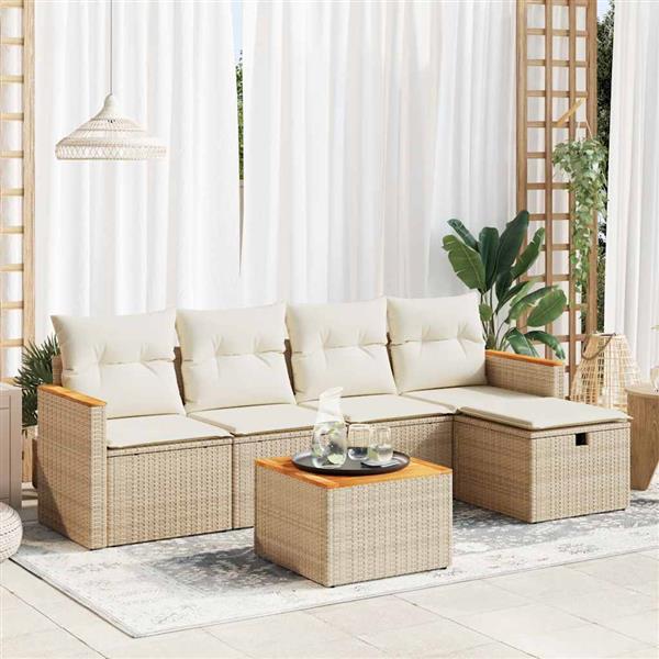 Grote foto vidaxl 6 delige loungeset met kussens poly rattan beige tuin en terras tuinmeubelen