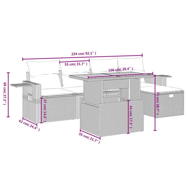 Grote foto vidaxl 6 delige loungeset met kussens poly rattan grijs tuin en terras tuinmeubelen