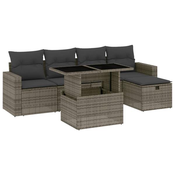 Grote foto vidaxl 6 delige loungeset met kussens poly rattan grijs tuin en terras tuinmeubelen