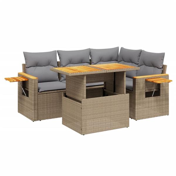 Grote foto vidaxl 5 delige loungeset met kussens poly rattan beige tuin en terras tuinmeubelen