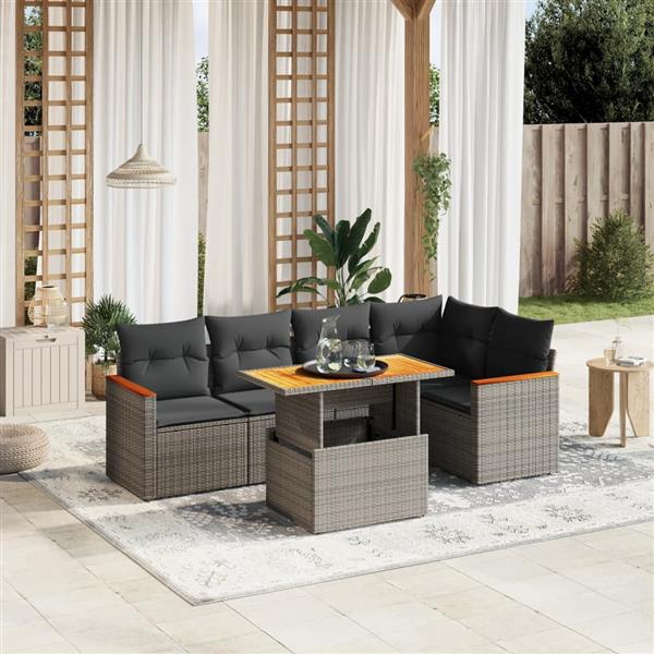 Grote foto vidaxl 6 delige loungeset met kussens poly rattan grijs tuin en terras tuinmeubelen