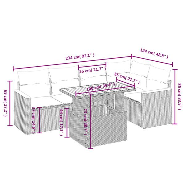 Grote foto vidaxl 6 delige loungeset met kussens poly rattan grijs tuin en terras tuinmeubelen