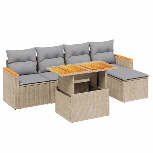 Grote foto vidaxl 6 delige loungeset met kussens poly rattan beige tuin en terras tuinmeubelen