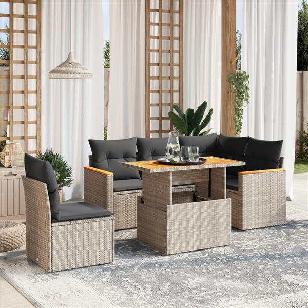 Grote foto vidaxl 6 delige loungeset met kussens poly rattan grijs tuin en terras tuinmeubelen