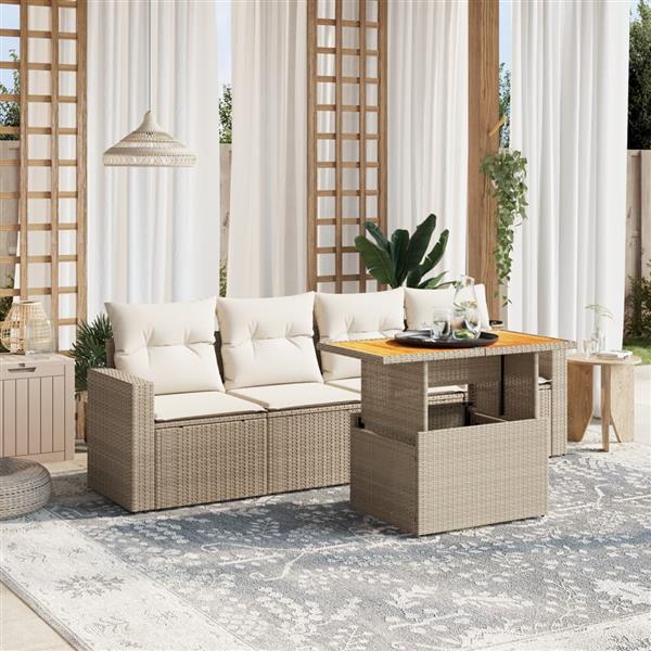 Grote foto vidaxl 5 delige loungeset met kussens poly rattan beige tuin en terras tuinmeubelen