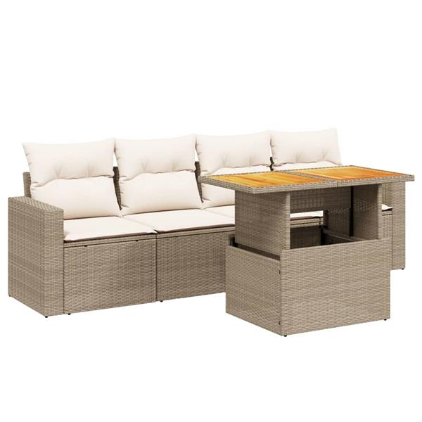 Grote foto vidaxl 5 delige loungeset met kussens poly rattan beige tuin en terras tuinmeubelen