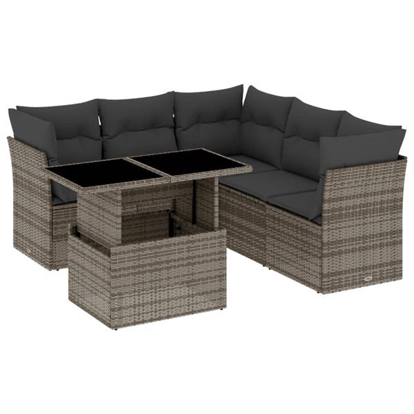 Grote foto vidaxl 6 delige loungeset met kussens poly rattan grijs tuin en terras tuinmeubelen