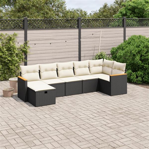 Grote foto vidaxl 7 delige loungeset met kussens poly rattan zwart tuin en terras tuinmeubelen