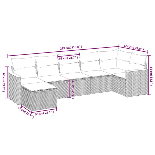 Grote foto vidaxl 7 delige loungeset met kussens poly rattan zwart tuin en terras tuinmeubelen