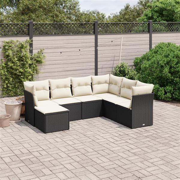 Grote foto vidaxl 7 delige loungeset met kussens poly rattan zwart tuin en terras tuinmeubelen