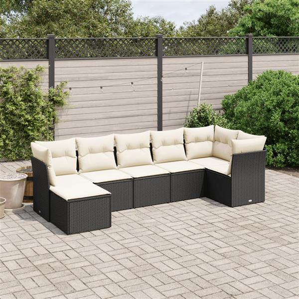 Grote foto vidaxl 7 delige loungeset met kussens poly rattan zwart tuin en terras tuinmeubelen