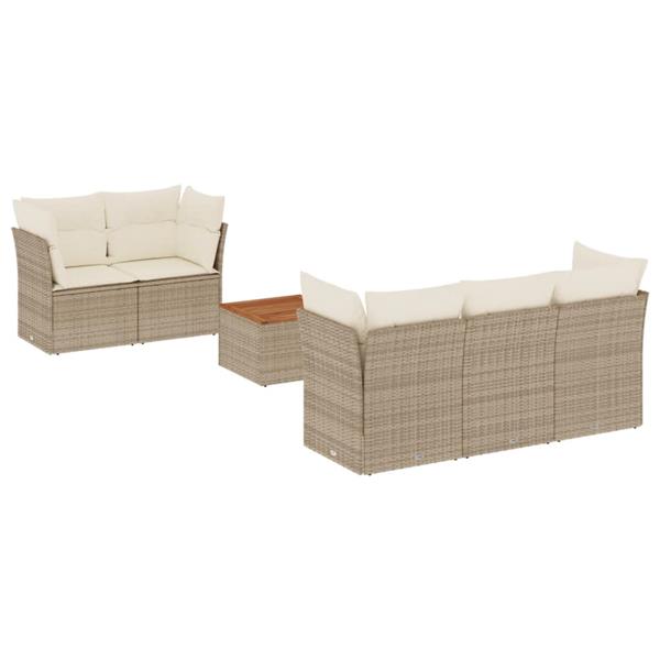 Grote foto vidaxl 6 delige loungeset met kussens poly rattan beige tuin en terras tuinmeubelen