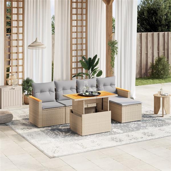 Grote foto vidaxl 6 delige loungeset met kussens poly rattan beige tuin en terras tuinmeubelen