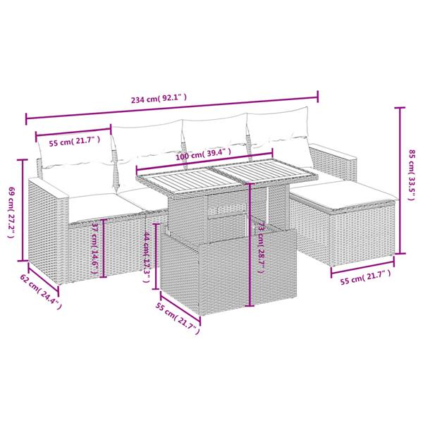 Grote foto vidaxl 6 delige loungeset met kussens poly rattan beige tuin en terras tuinmeubelen