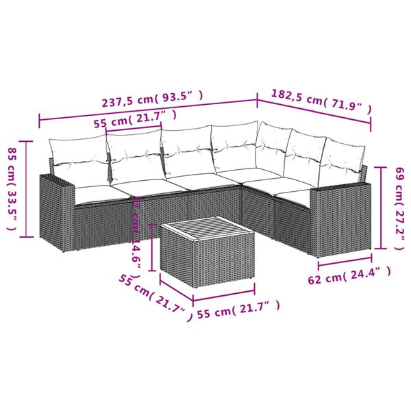 Grote foto vidaxl 7 delige loungeset met kussens poly rattan zwart tuin en terras tuinmeubelen