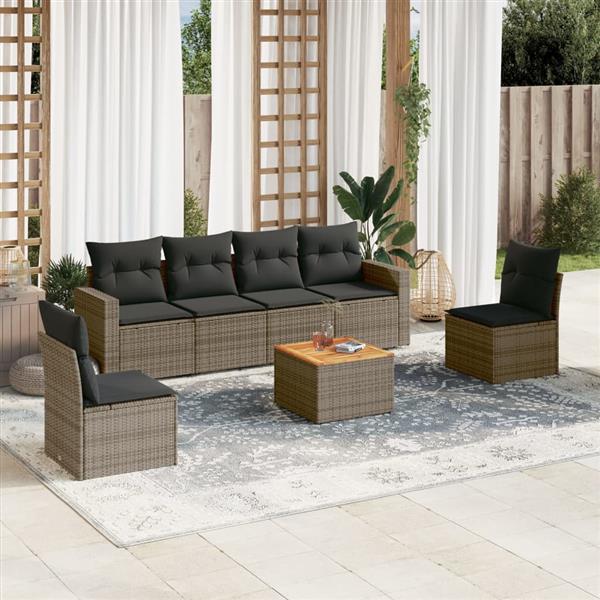 Grote foto vidaxl 7 delige loungeset met kussens poly rattan grijs tuin en terras tuinmeubelen