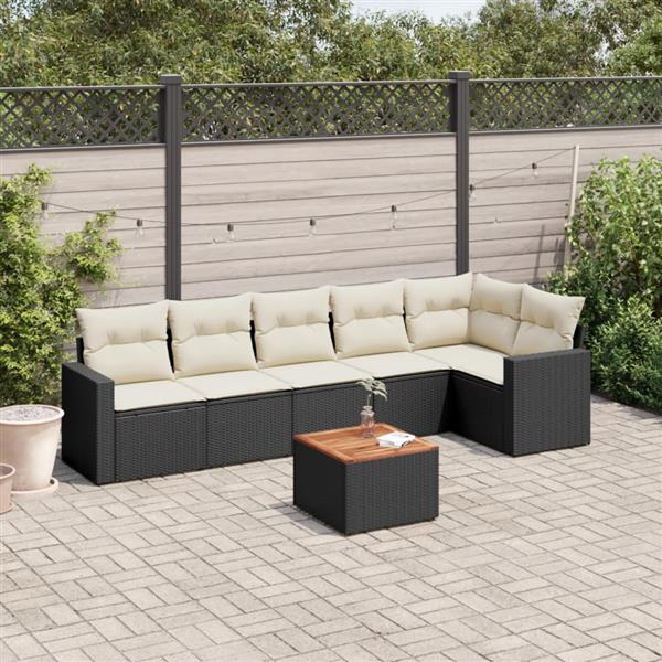 Grote foto vidaxl 7 delige loungeset met kussens poly rattan zwart tuin en terras tuinmeubelen