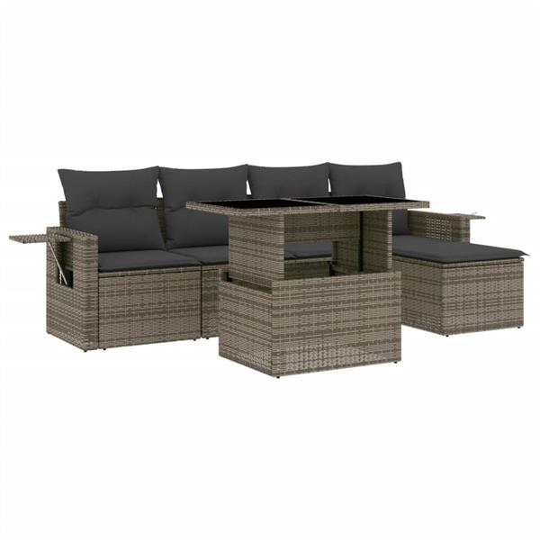 Grote foto vidaxl 6 delige loungeset met kussens poly rattan grijs tuin en terras tuinmeubelen