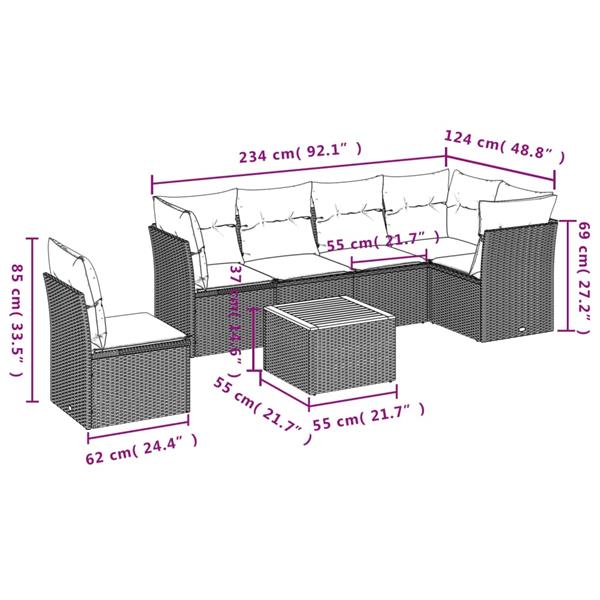 Grote foto vidaxl 7 delige loungeset met kussens poly rattan grijs tuin en terras tuinmeubelen