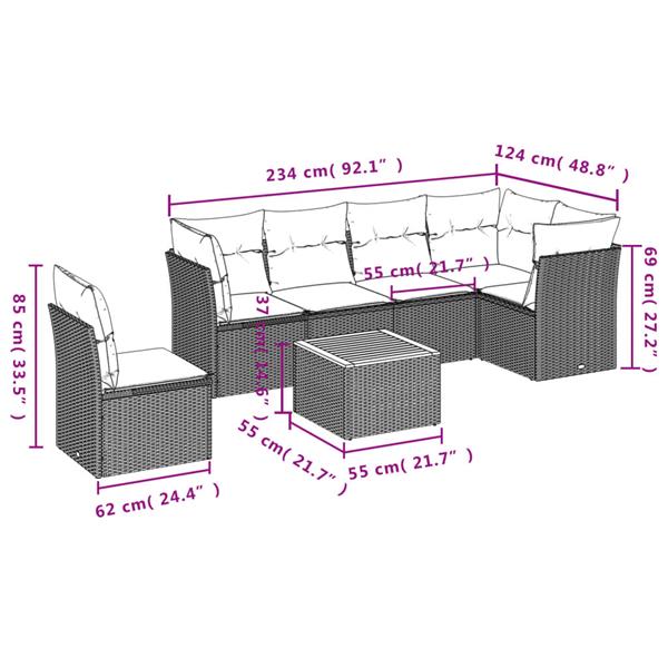 Grote foto vidaxl 7 delige loungeset met kussens poly rattan zwart tuin en terras tuinmeubelen