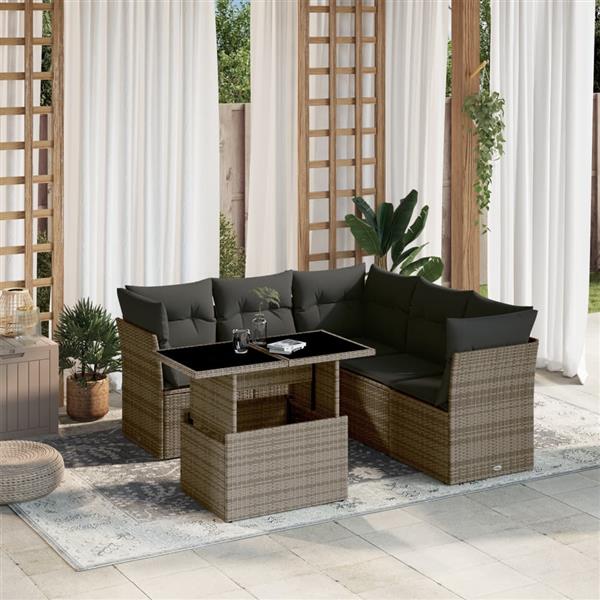 Grote foto vidaxl 6 delige loungeset met kussens poly rattan grijs tuin en terras tuinmeubelen