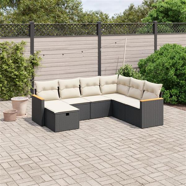 Grote foto vidaxl 7 delige loungeset met kussens poly rattan zwart tuin en terras tuinmeubelen