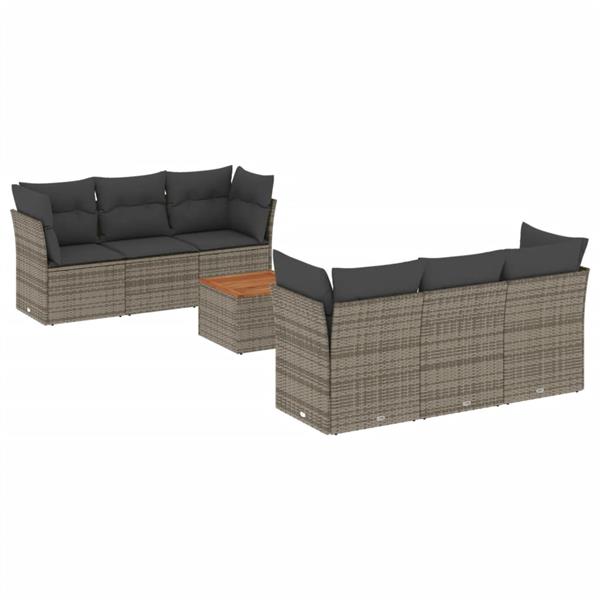 Grote foto vidaxl 7 delige loungeset met kussens poly rattan grijs tuin en terras tuinmeubelen