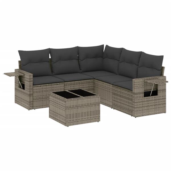 Grote foto vidaxl 6 delige loungeset met kussens poly rattan grijs tuin en terras tuinmeubelen