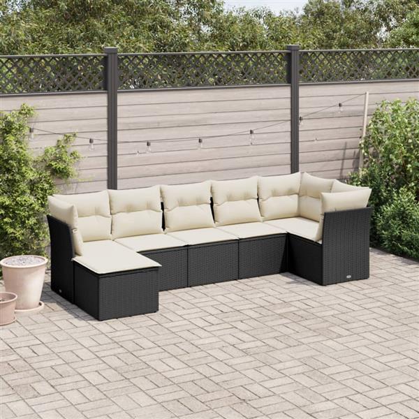 Grote foto vidaxl 7 delige loungeset met kussens poly rattan zwart tuin en terras tuinmeubelen