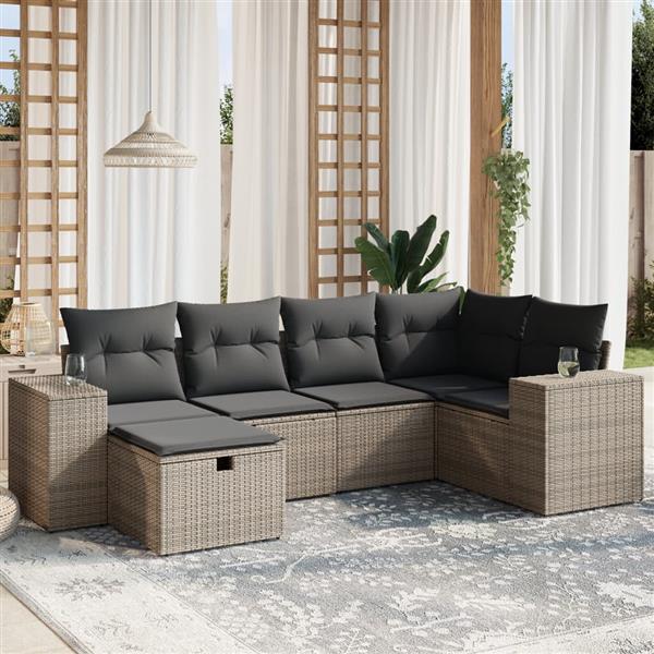 Grote foto vidaxl 6 delige loungeset met kussens poly rattan grijs tuin en terras tuinmeubelen