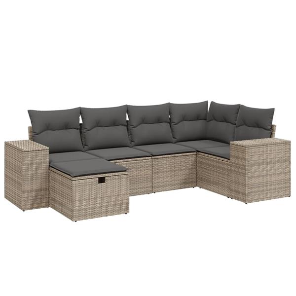 Grote foto vidaxl 6 delige loungeset met kussens poly rattan grijs tuin en terras tuinmeubelen