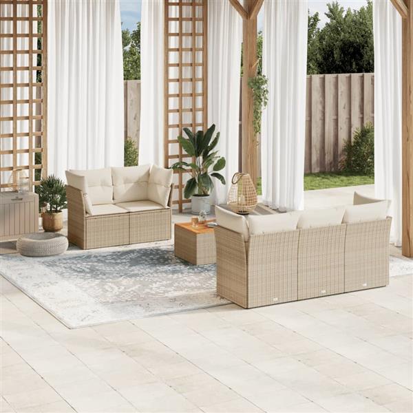 Grote foto vidaxl 6 delige loungeset met kussens poly rattan beige tuin en terras tuinmeubelen