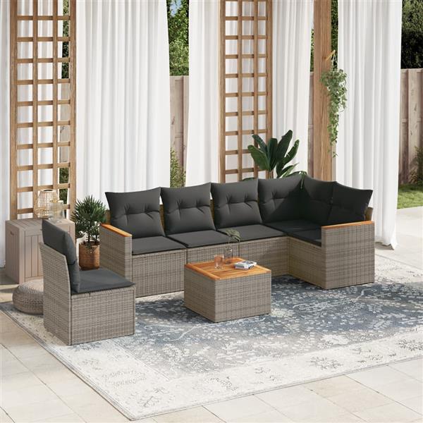 Grote foto vidaxl 7 delige loungeset met kussens poly rattan grijs tuin en terras tuinmeubelen