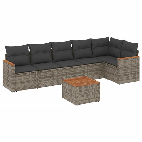 Grote foto vidaxl 7 delige loungeset met kussens poly rattan grijs tuin en terras tuinmeubelen