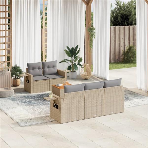 Grote foto vidaxl 6 delige loungeset met kussens poly rattan beige tuin en terras tuinmeubelen