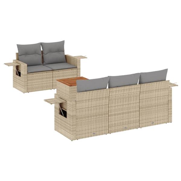 Grote foto vidaxl 6 delige loungeset met kussens poly rattan beige tuin en terras tuinmeubelen