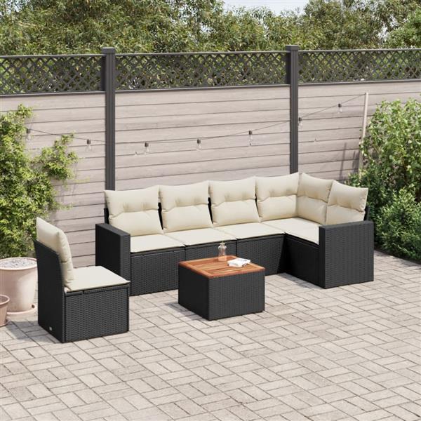 Grote foto vidaxl 7 delige loungeset met kussens poly rattan zwart tuin en terras tuinmeubelen