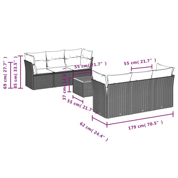 Grote foto vidaxl 7 delige loungeset met kussens poly rattan grijs tuin en terras tuinmeubelen