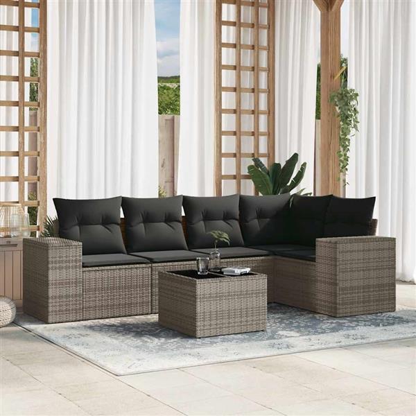 Grote foto vidaxl 6 delige loungeset met kussens poly rattan grijs tuin en terras tuinmeubelen