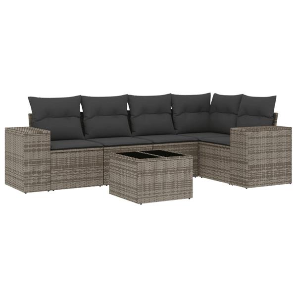 Grote foto vidaxl 6 delige loungeset met kussens poly rattan grijs tuin en terras tuinmeubelen