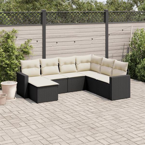 Grote foto vidaxl 7 delige loungeset met kussens poly rattan zwart tuin en terras tuinmeubelen