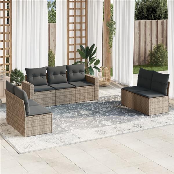 Grote foto vidaxl 7 delige loungeset met kussens poly rattan grijs tuin en terras tuinmeubelen