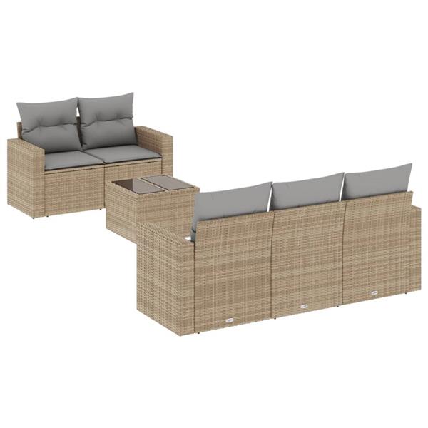 Grote foto vidaxl 6 delige loungeset met kussens poly rattan beige tuin en terras tuinmeubelen