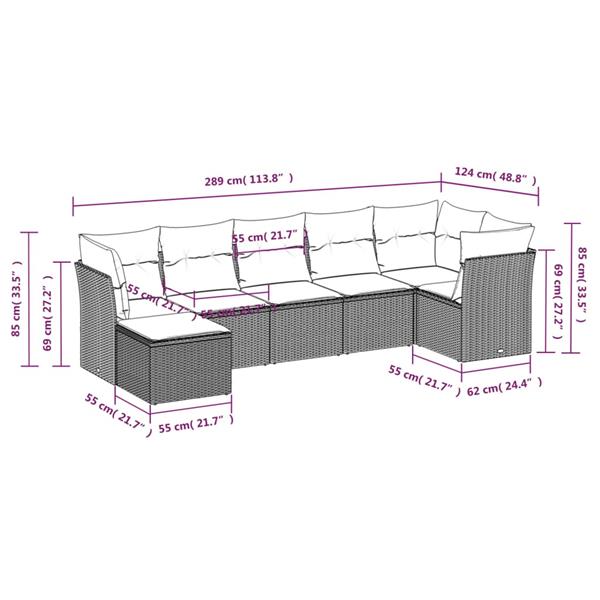 Grote foto vidaxl 7 delige loungeset met kussens poly rattan grijs tuin en terras tuinmeubelen